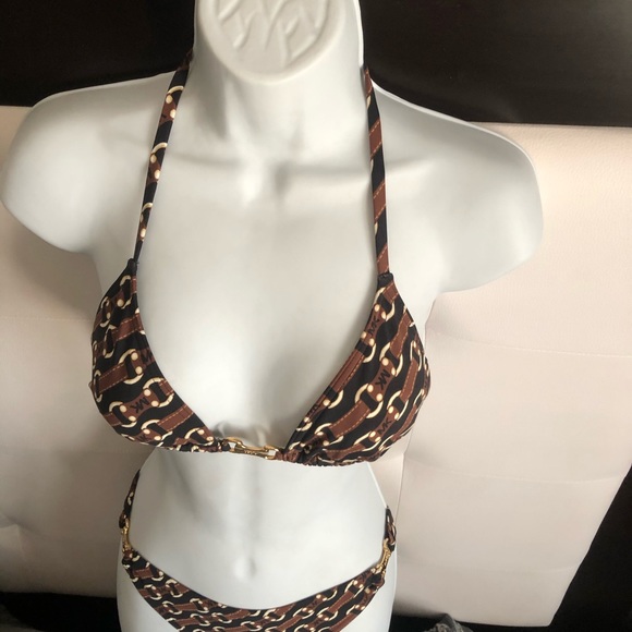 Michael Kors Brown logo Bikini Size 8 - Picture 4 of 14